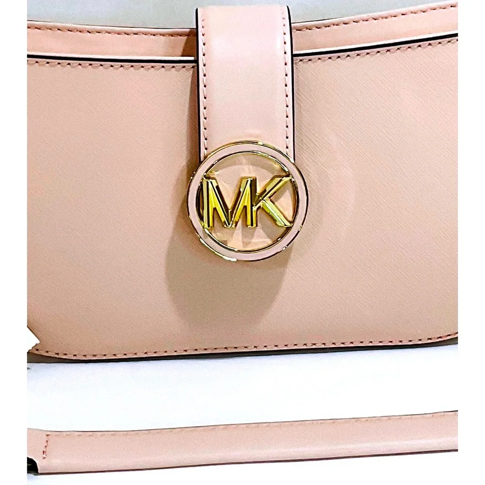 Michael Kors Carmen pouchette powder‎ blush pink small vegan shoulder bag purse